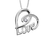 Diamond Love Heart Pendant Necklace in Sterling Silver with Chain